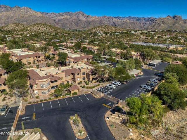 drone / aerial view featuring a mountain view