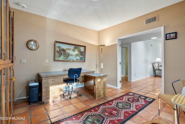 tiled office space with built in desk