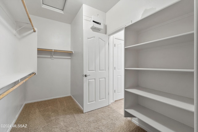 walk in closet with light carpet