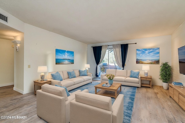 living room with light hardwood / wood-style flooring