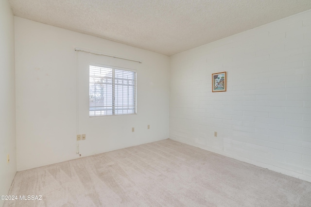 unfurnished room with light carpet and a textured ceiling