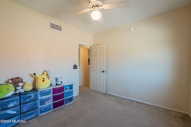 bedroom featuring carpet flooring and ceiling fan