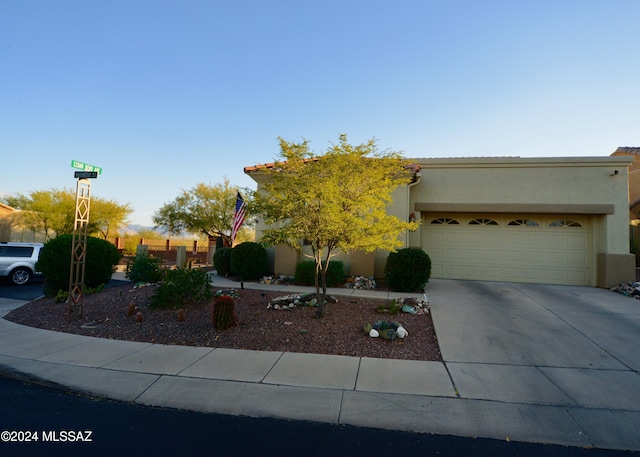 view of front of property with a garage