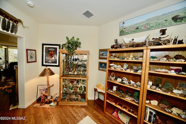 wine room with hardwood / wood-style floors