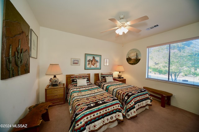 bedroom with carpet and ceiling fan