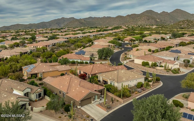 drone / aerial view featuring a mountain view