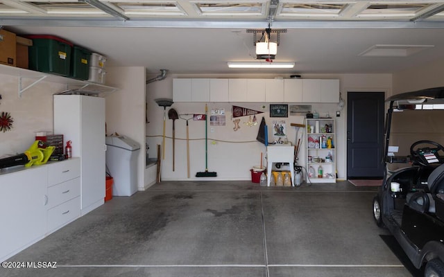 garage with a garage door opener