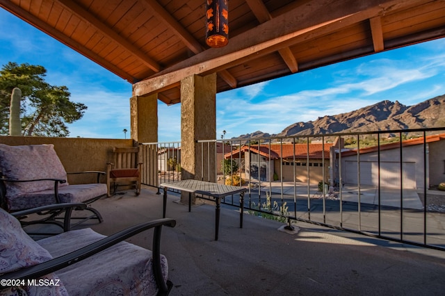 view of patio featuring a mountain view