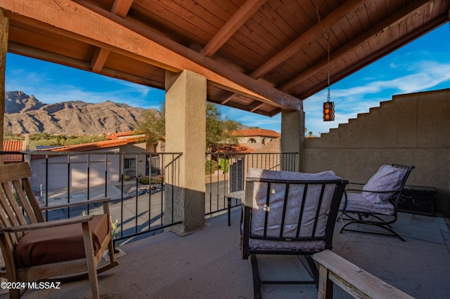 view of patio featuring a mountain view