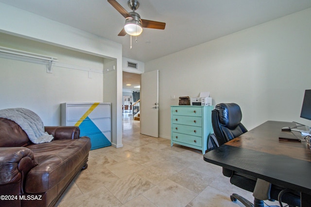 home office featuring ceiling fan