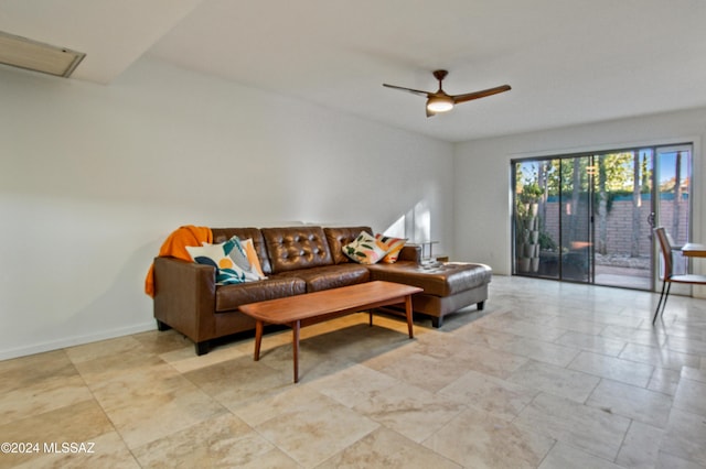 living room with ceiling fan