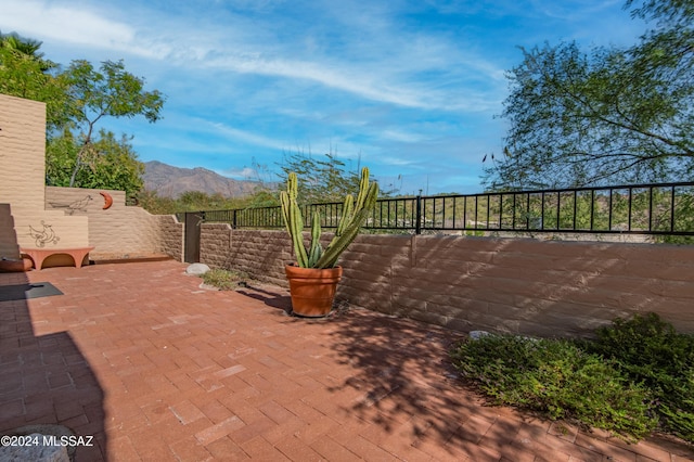 view of patio featuring a mountain view