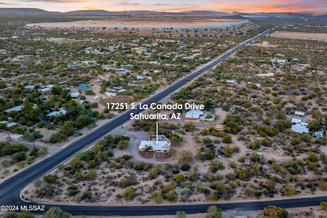 view of aerial view at dusk