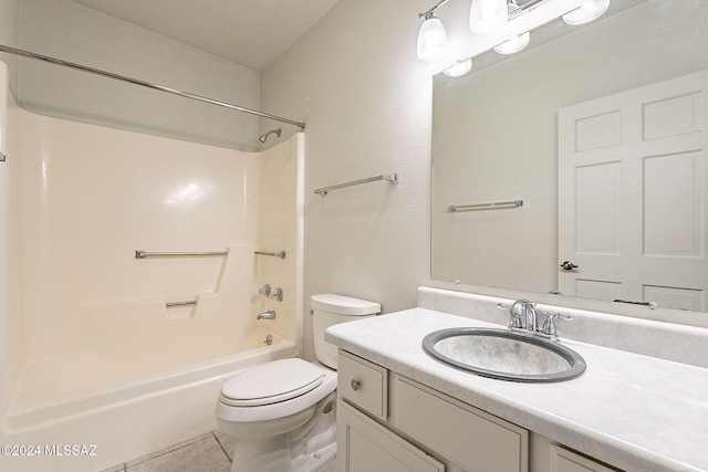 full bathroom with tile patterned flooring, vanity, toilet, and shower / bathtub combination