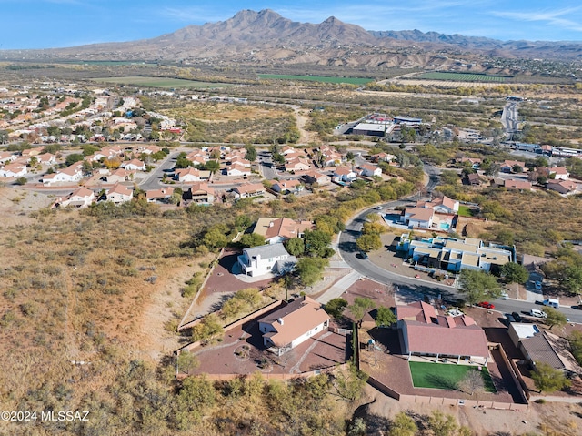 drone / aerial view featuring a mountain view