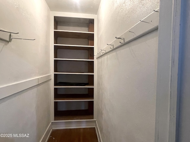 walk in closet with hardwood / wood-style flooring