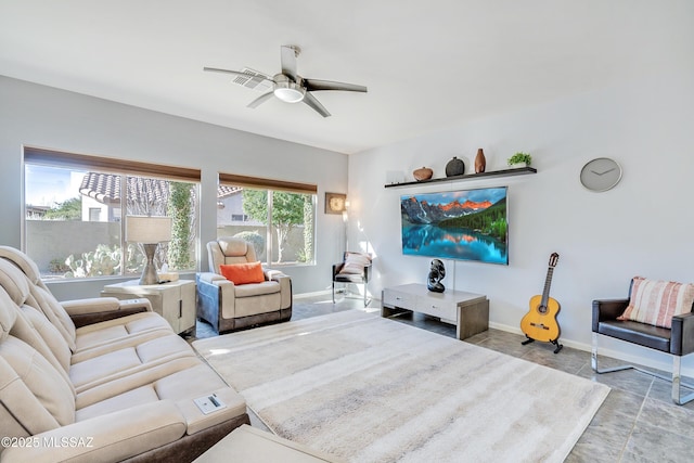 living room with ceiling fan