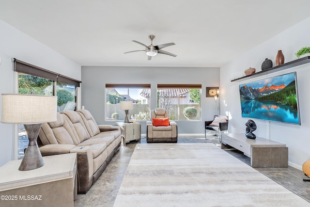 living room featuring ceiling fan