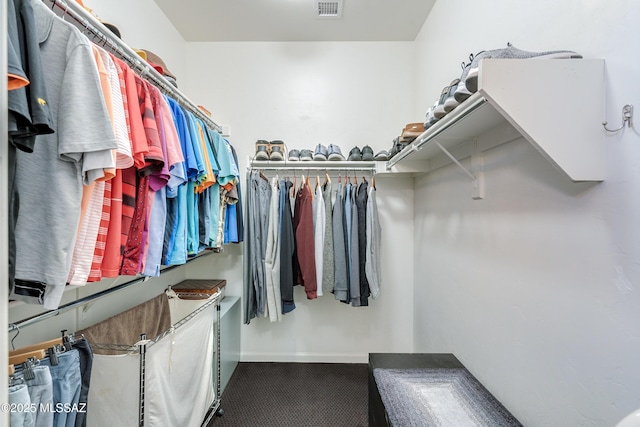 walk in closet with carpet floors