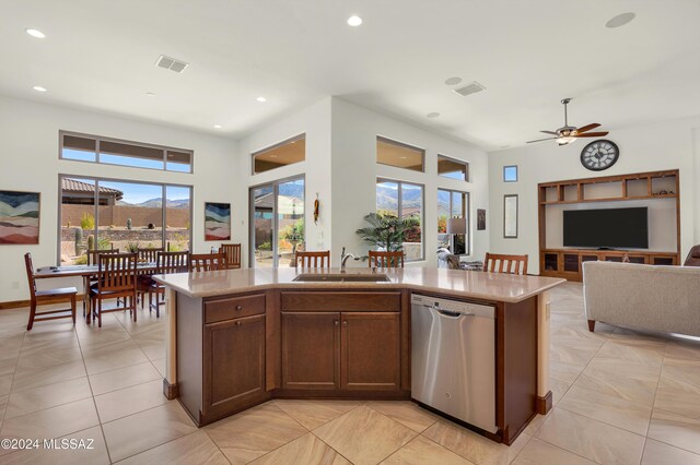 living room with ceiling fan