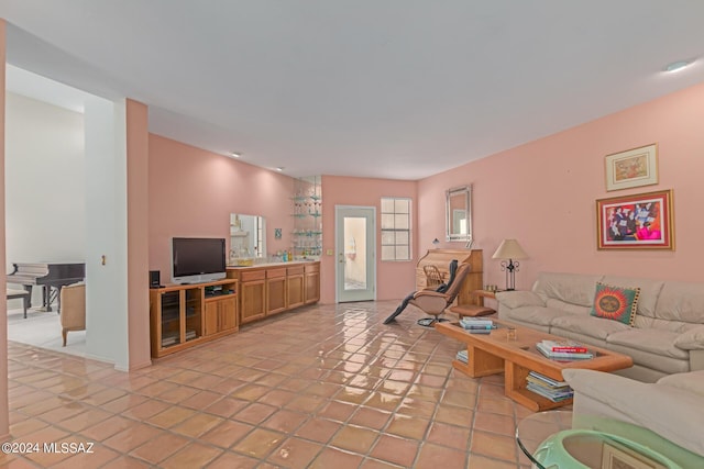 living room featuring light tile patterned floors