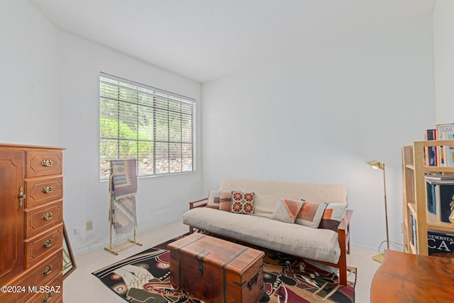 living room featuring light carpet