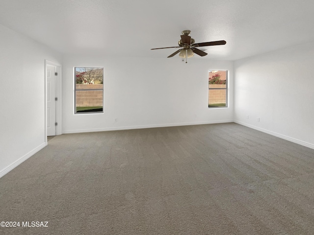 empty room with carpet, ceiling fan, and a wealth of natural light