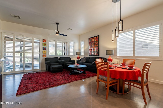 dining space with ceiling fan