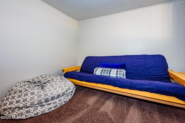 living area with carpet flooring and vaulted ceiling