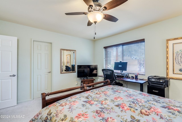 bedroom featuring ceiling fan and carpet flooring