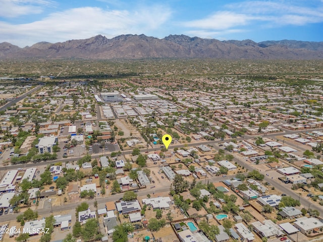 drone / aerial view featuring a mountain view