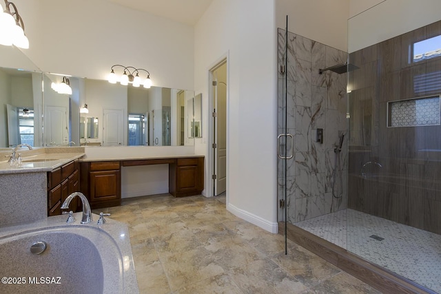 bathroom with plus walk in shower and vanity