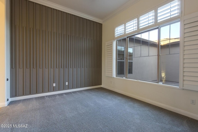 empty room with carpet flooring and ornamental molding