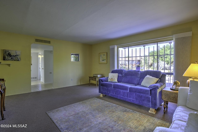 living room with carpet flooring