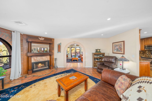 view of tiled living room