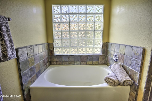 bathroom with plenty of natural light and a washtub