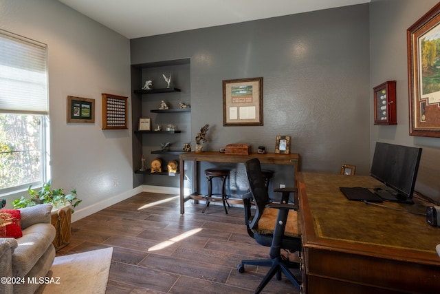 office area with dark wood-type flooring