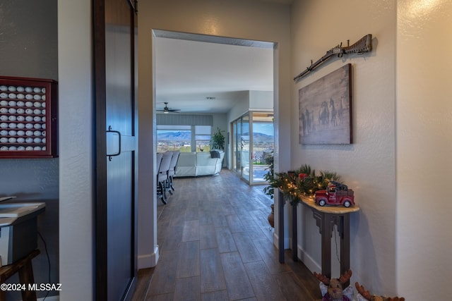 hallway with dark wood-type flooring