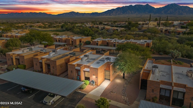 aerial view at dusk with a mountain view