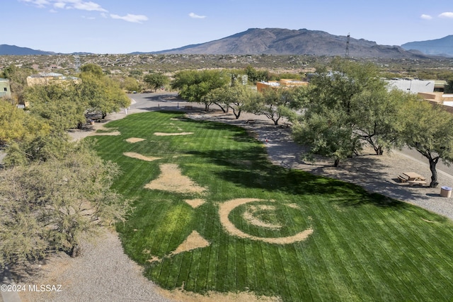 surrounding community featuring a mountain view and a lawn