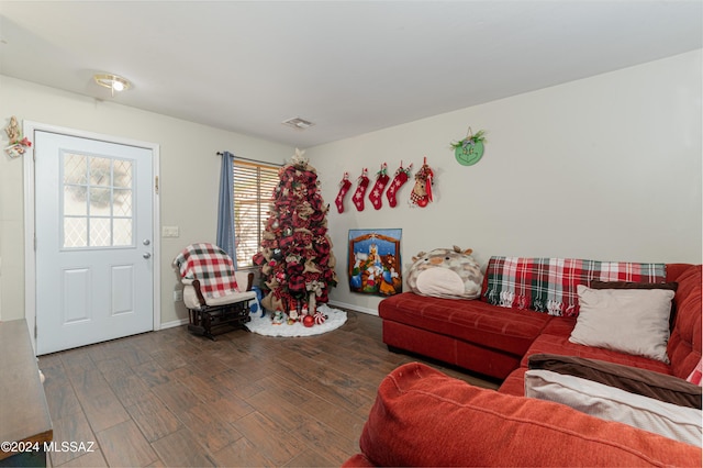 living room with dark wood-type flooring