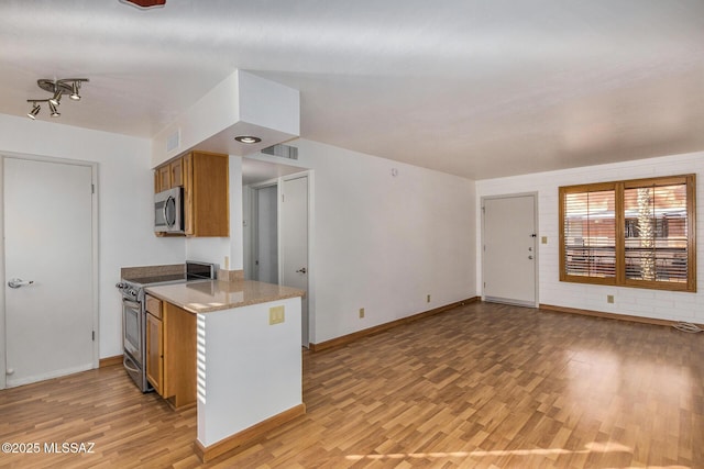 kitchen with light wood-type flooring and stainless steel appliances