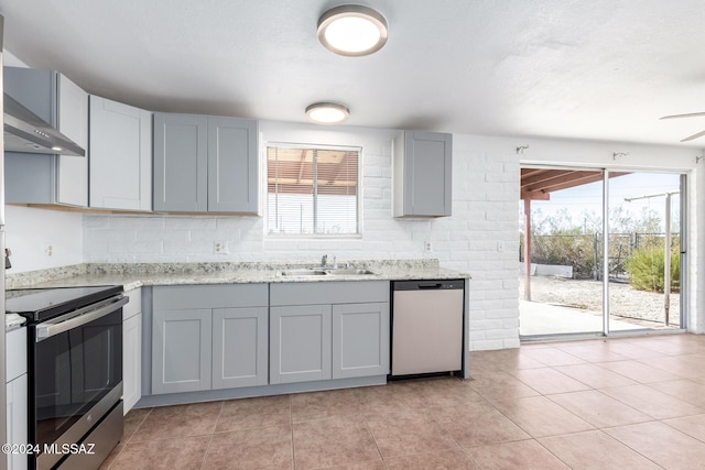 kitchen featuring gray cabinets, a healthy amount of sunlight, and stainless steel appliances