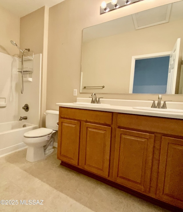 full bathroom with vanity, toilet, and  shower combination