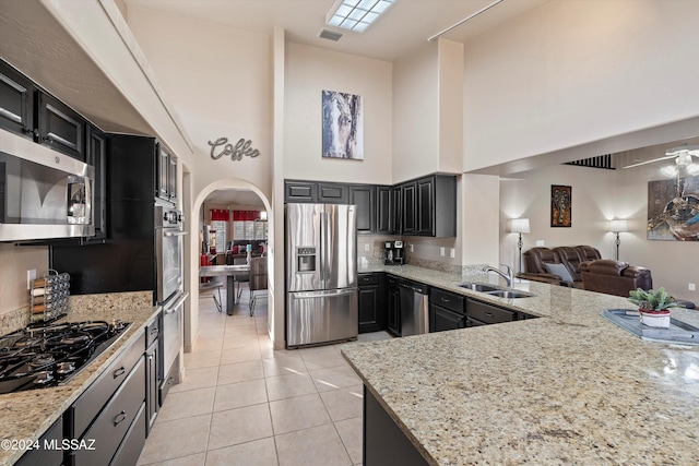 kitchen with light stone counters, sink, and appliances with stainless steel finishes