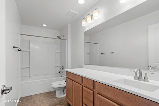 full bathroom with tile patterned flooring, vanity, toilet, and tub / shower combination