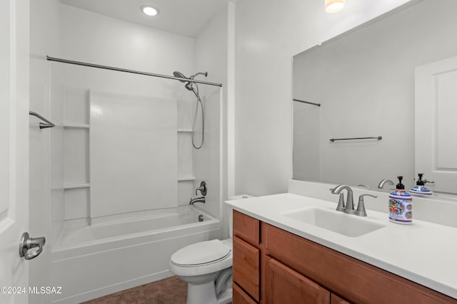 full bathroom featuring toilet, vanity, tile patterned floors, and shower / bathtub combination