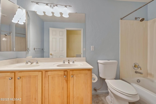 full bathroom featuring vanity, shower / bath combination, and toilet