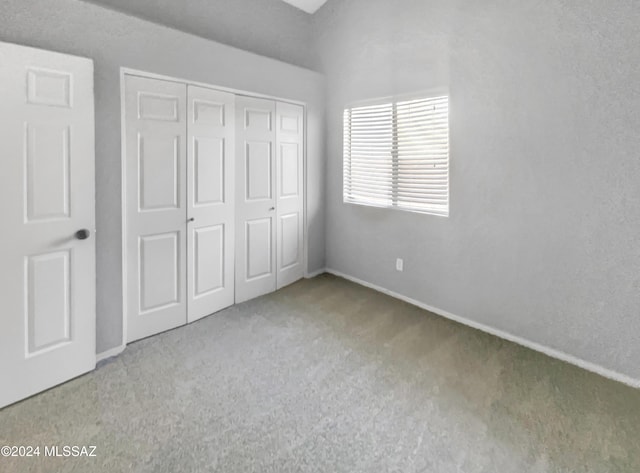 unfurnished bedroom featuring carpet flooring and a closet