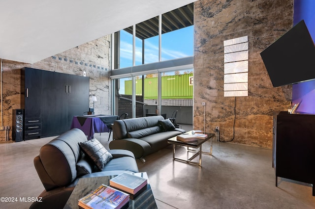 living room featuring a high ceiling